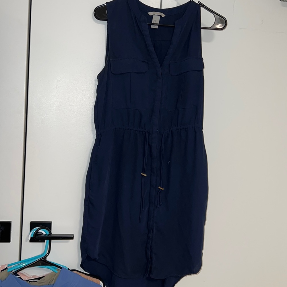 H&M scrunch waist navy sleeveless dress